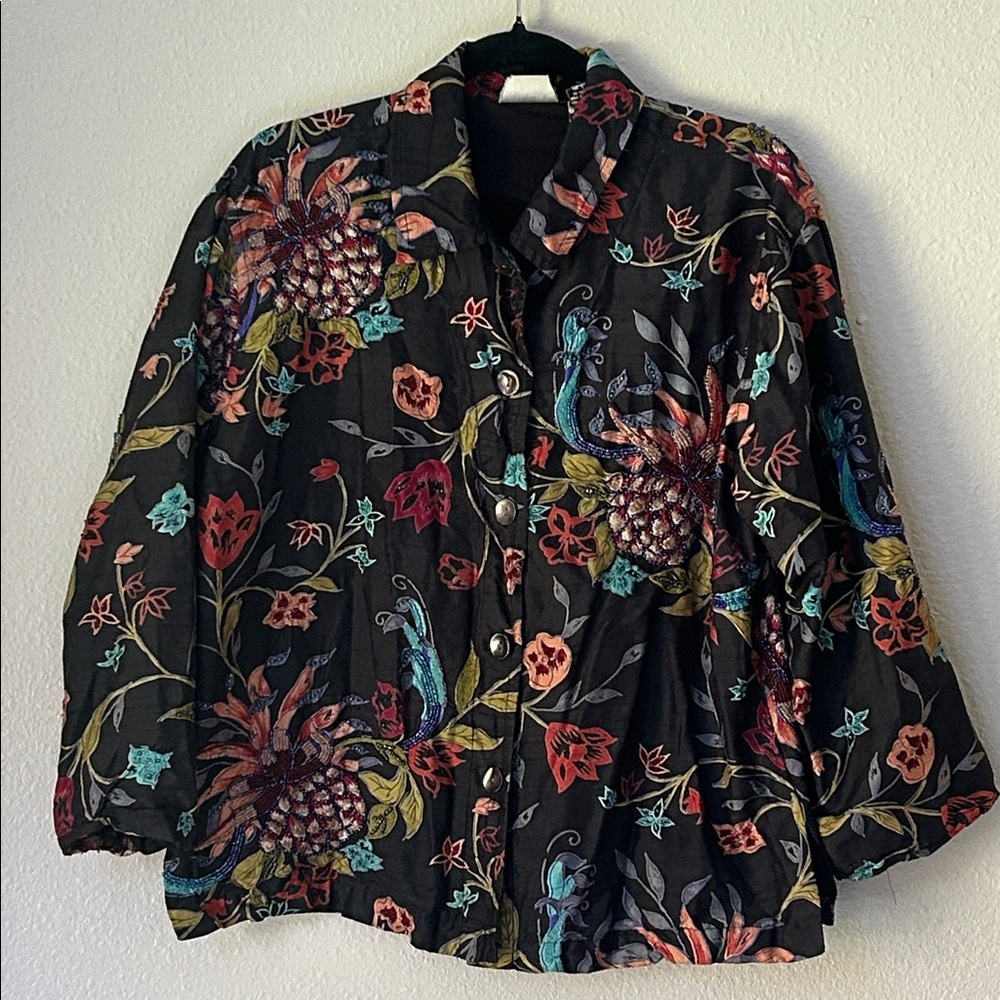 Chico’s VTG Silk / Cotton Blend Beaded Embellished Layering Jacket (Size 2 = 12)